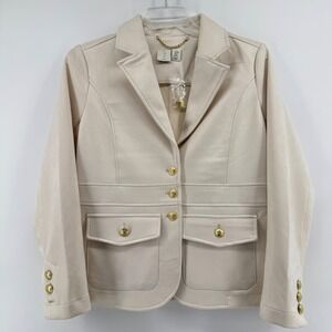 NEW Joie Cream Faux Suede Blazer Jacket Gold Button Detail Military Style Size M